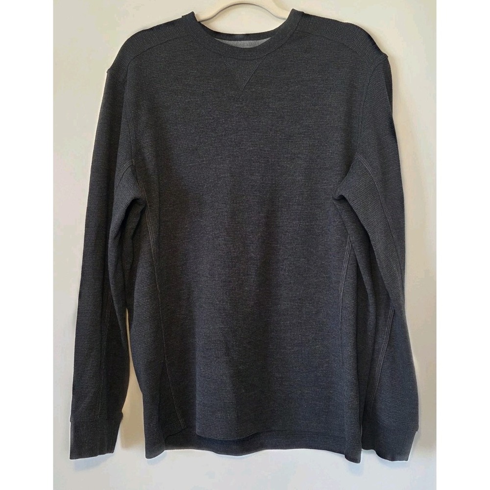 Eddie Bauer Shirt Mens Large Dark Gray Long Sleeve Thermal Waffle Knit Crewneck